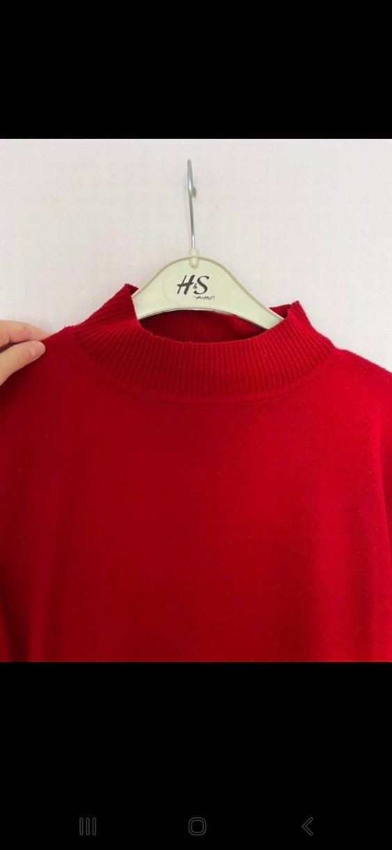 Bordo Yüksek Yakalı Kadın Triko Kazak - Görsel 3