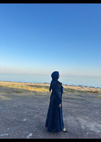 Diğer Uzun Kollu Drapeli Lacivert Tesettür Elbise