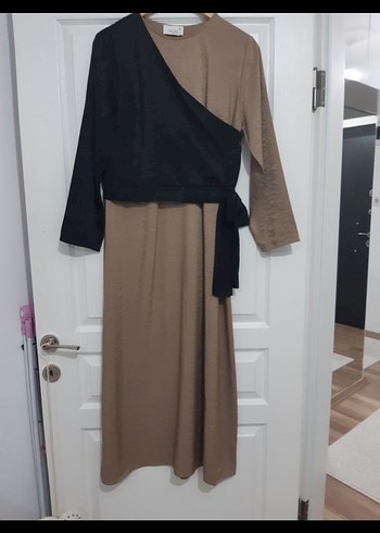 Drapeli Kahverengi elbise - Görsel 2