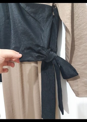 Drapeli Kahverengi elbise - Görsel 4