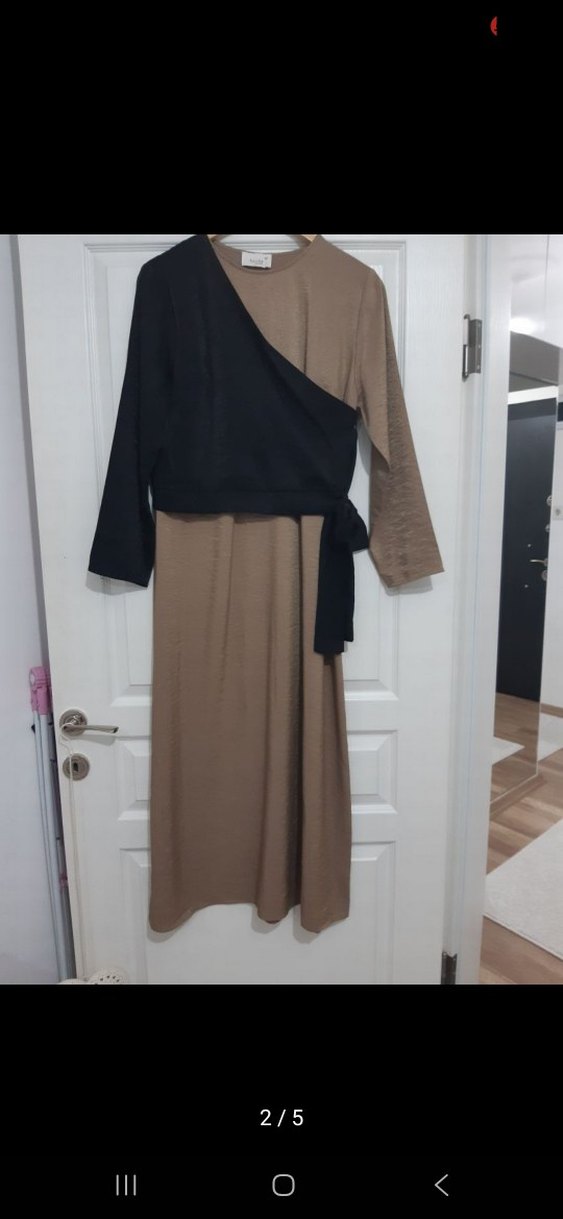 Drapeli Kahverengi elbise - Görsel 2