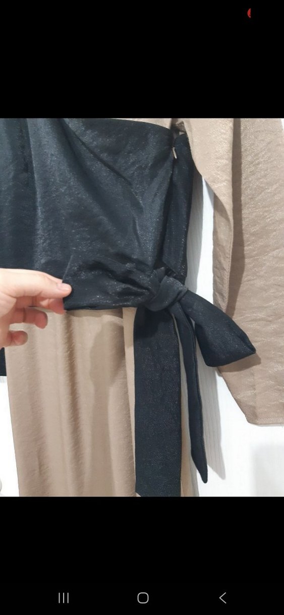 Drapeli Kahverengi elbise - Görsel 4