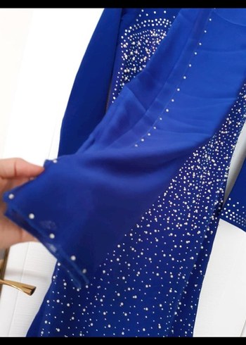 Uzun Mavi Payetli Kadın Abiye Elbise - Görsel 6