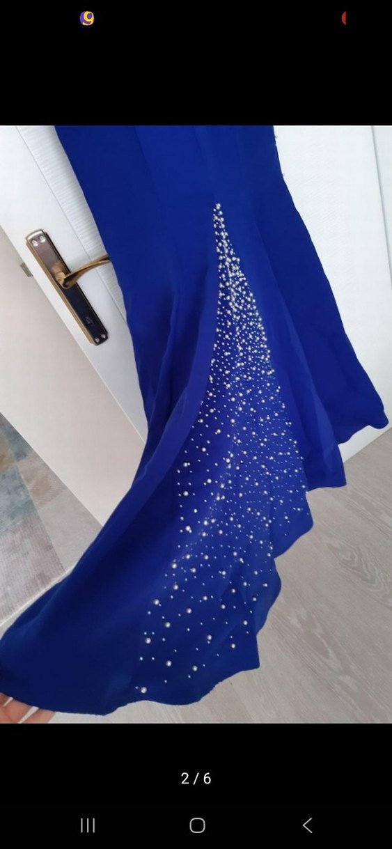 Uzun Mavi Payetli Kadın Abiye Elbise - Görsel 2