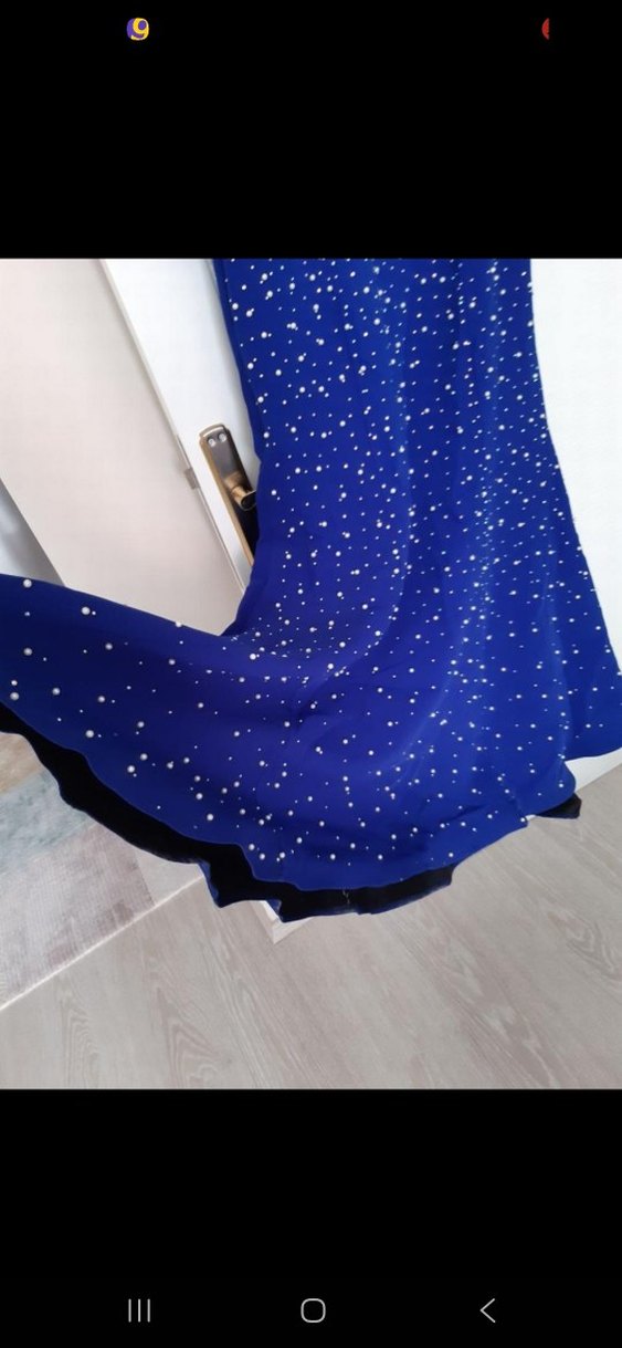 Uzun Mavi Payetli Kadın Abiye Elbise - Görsel 4