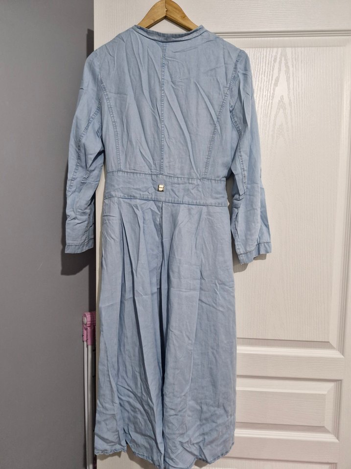 Mavi Kemerli Uzun Kot Ceket - Görsel 2