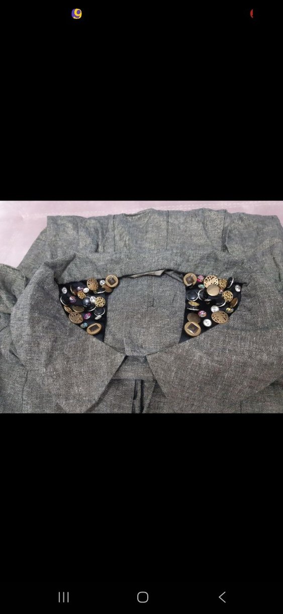 Düğmeli, Baskılı Gri Keten Uzun Kollu Manto - Görsel 4