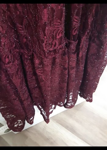 Bordo Dantel İşlemeli Uzun Abiye Elbise - Görsel 3