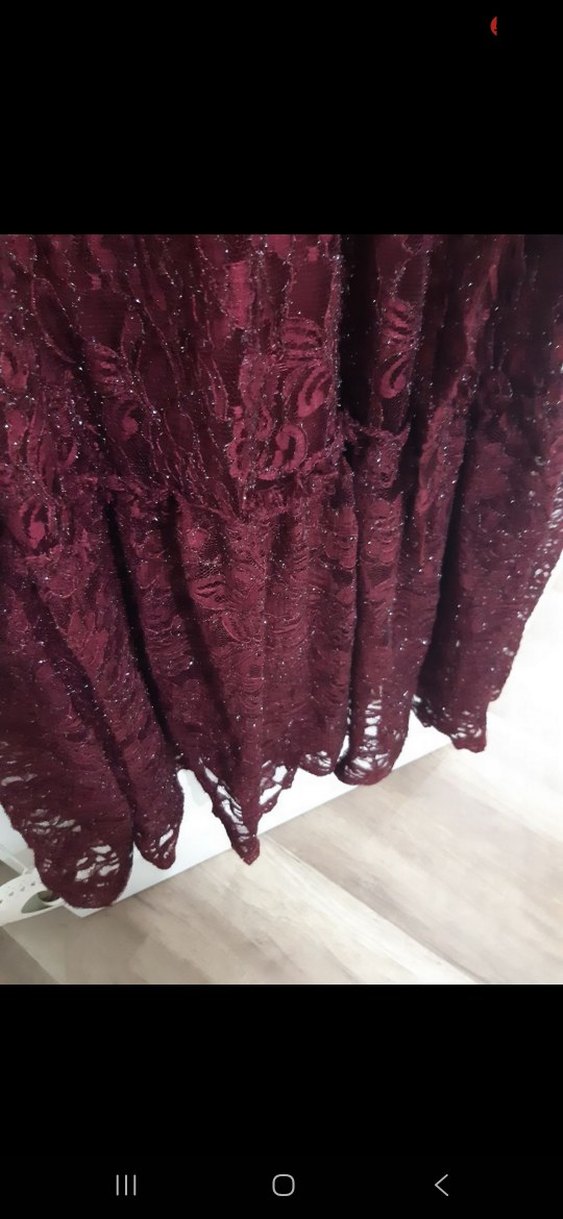 Bordo Dantel İşlemeli Uzun Abiye Elbise - Görsel 3