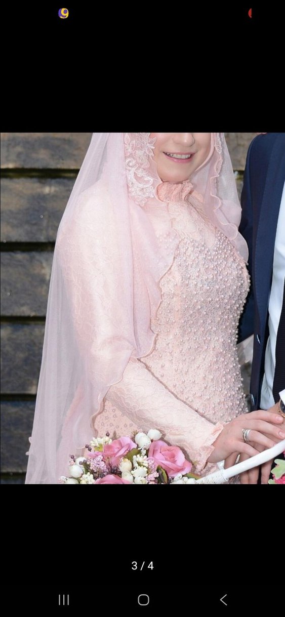 Pembe İşlemeli Uzun Kollu Straplez Nişan Elbisesi - Görsel 3