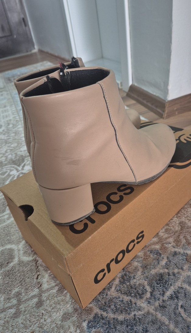 Bej Deri Kadın Topuklu Bot - Görsel 4