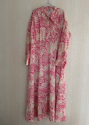 Pembe Bağlamalı Uzun Bohem Elbise - Görsel 3