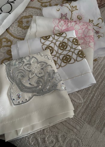 Nakışlı Beyaz Masa Örtüsü Seti - Görsel 7