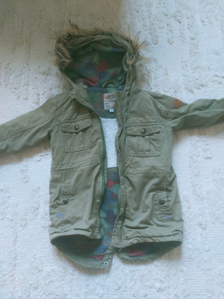 Erkek Çocuk Gri Kamuflaj Desenli Kürklü Mont - Görsel 2