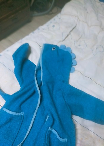 Kapüşonlu Mavi Erkek Bornoz - Görsel 3