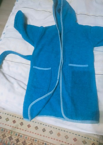 Kapüşonlu Mavi Erkek Bornoz - Görsel 4