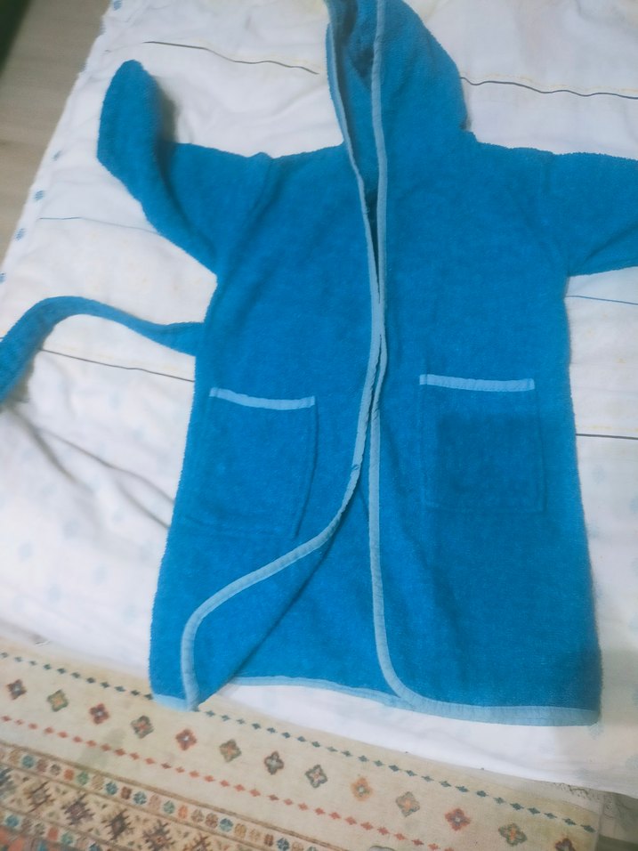 Kapüşonlu Mavi Erkek Bornoz - Görsel 4