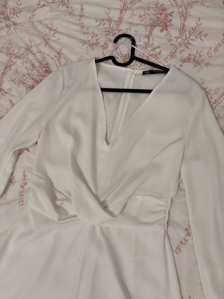 Zara Bohem Beyaz V Yakalı Mini Tulum - Görsel 2