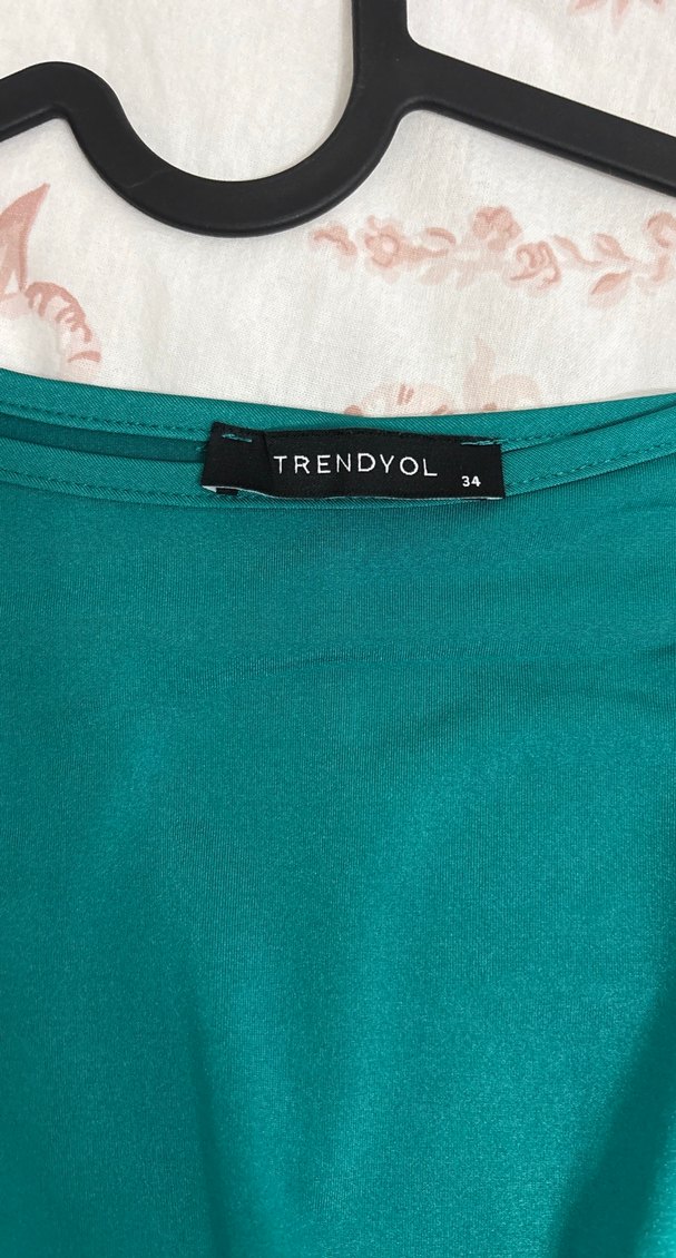 Drapeli Turkuaz Midi Elbisesi - Görsel 2