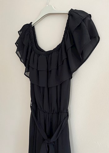Diğer Uzun Siyah Fırfırlı Gotik Elbise