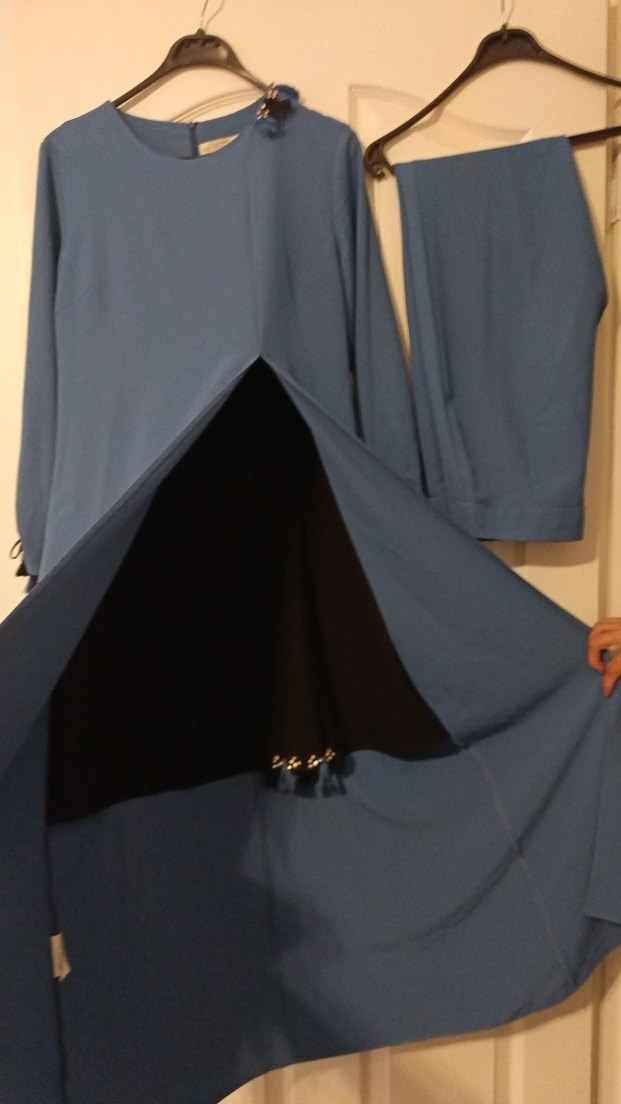 Uzun Kollu Mavi Kadın tunik pantolon takim - Görsel 3