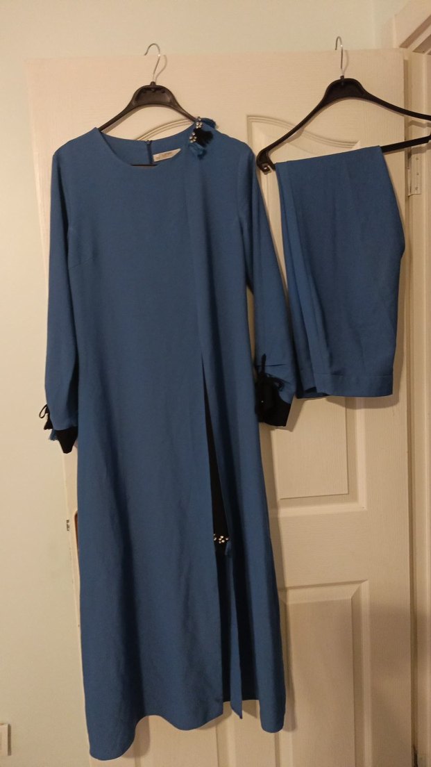 Uzun Kollu Mavi Kadın tunik pantolon takim - Görsel 2