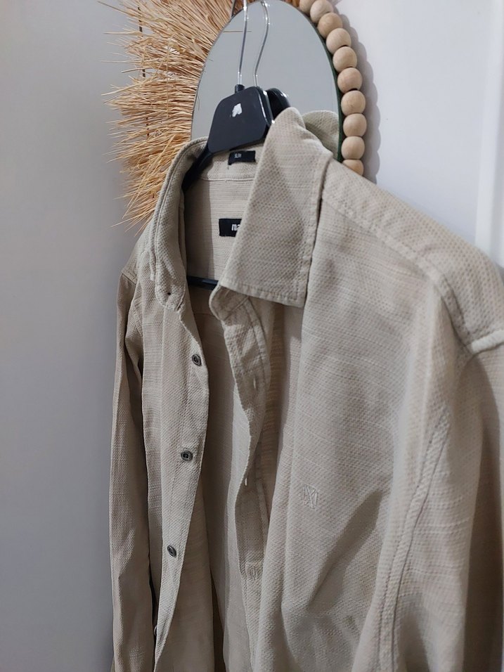 Bej Erkek Keten Gömlek - Görsel 3