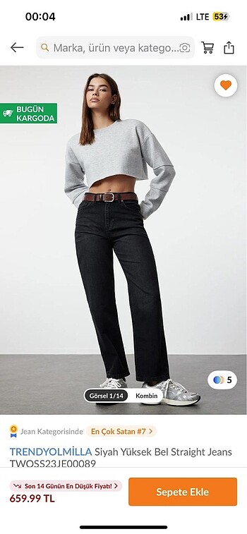 Trendyolmilla siyah yüksek bel straight jeans