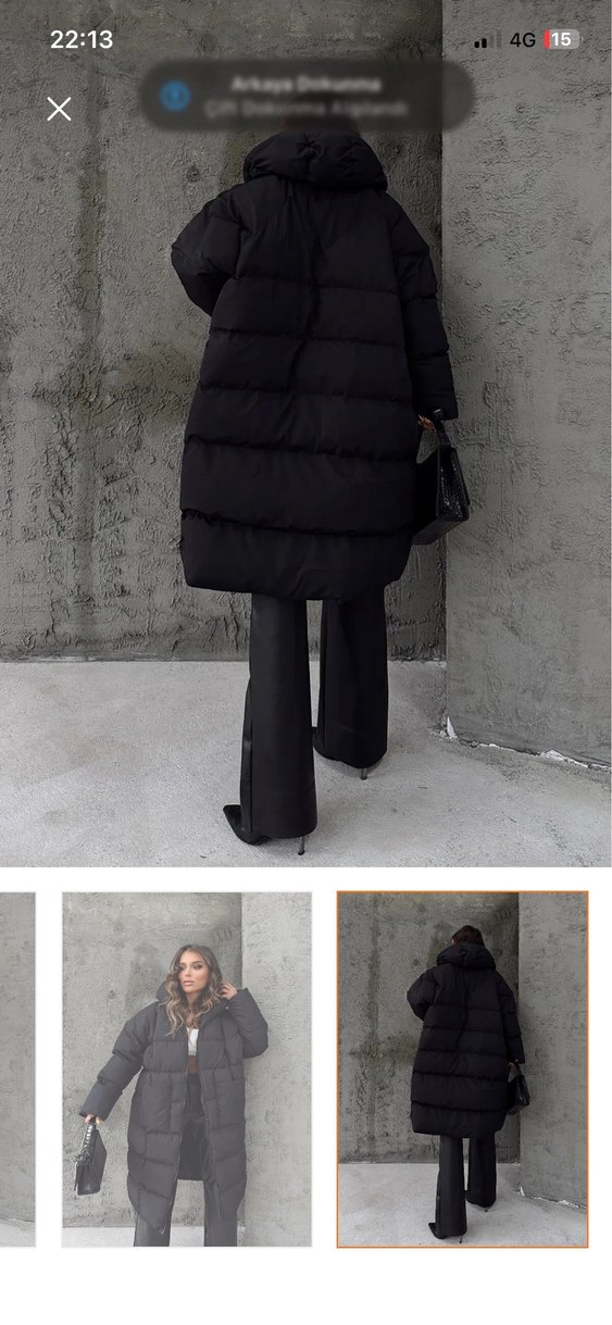 Siyah Kadın Uzun Sıcak Kış Montu - Görsel 2