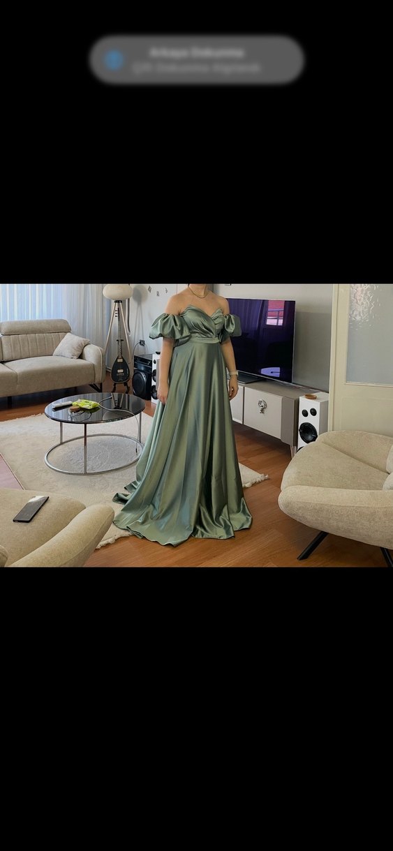 Su yeşili Drapeli Straplez Uzun Abiye Elbise - Görsel 3