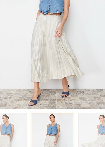 Beyaz Pilili Kadın Uzun Etek - Görsel 3