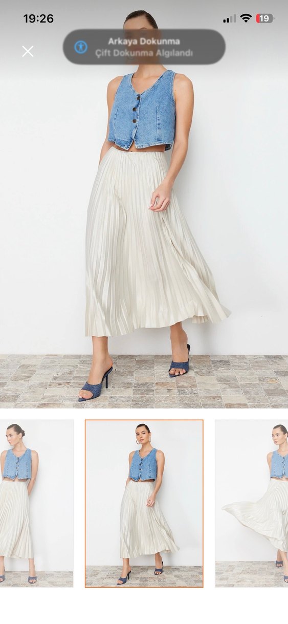 Beyaz Pilili Kadın Uzun Etek - Görsel 3