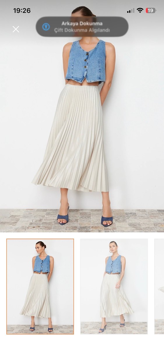 Beyaz Pilili Kadın Uzun Etek - Görsel 2