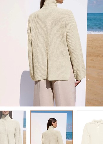 Bej Örgü Fermuarlı Kadın Kazak - Görsel 2