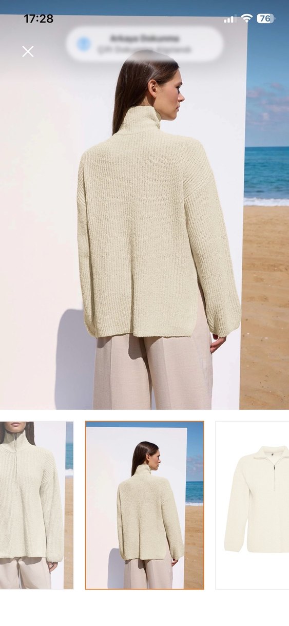 Bej Örgü Fermuarlı Kadın Kazak - Görsel 2