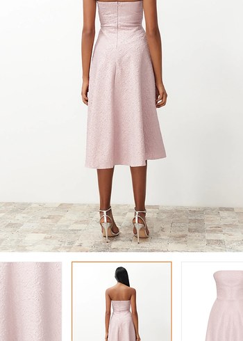 Dantelli Pembe Midi Boy Abiye Elbise - Görsel 2