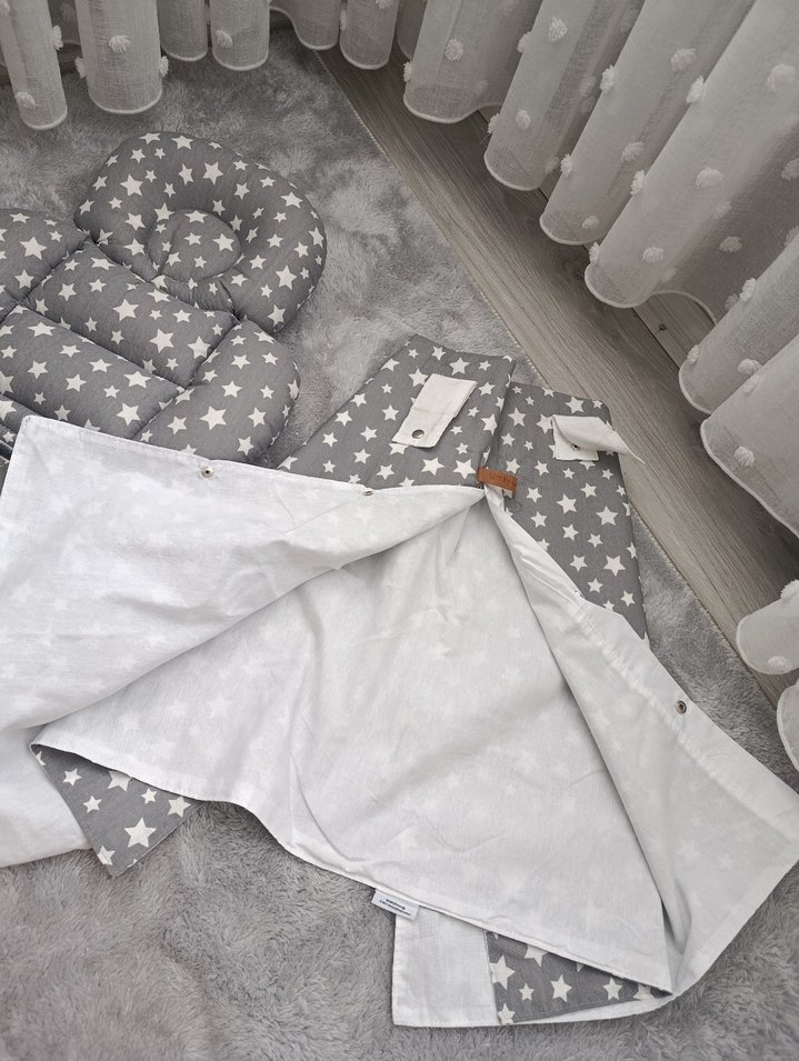Yıldız Desenli Gri Bebek puset seti - Görsel 2