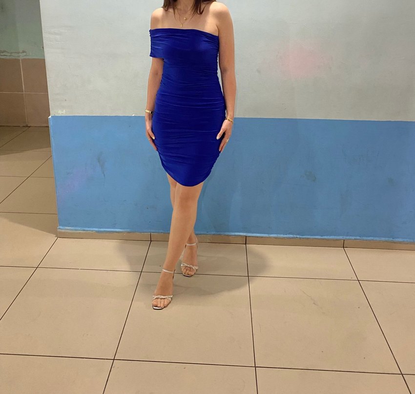 Mavi Drapeli Straplez Mini Elbise - Görsel 2