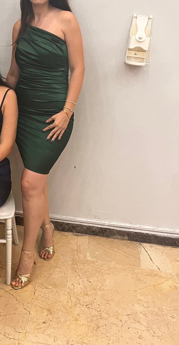 Saten Haki Yılan Desenli Mini Elbise - Görsel 2