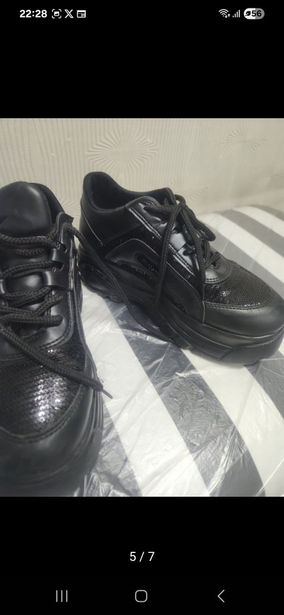 Siyah  Desenli Bağcıklı Topuklu Sneakers - Görsel 5