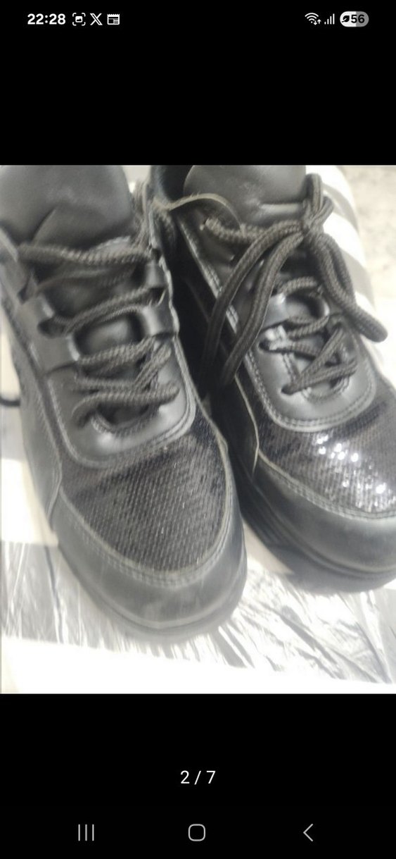 Siyah  Desenli Bağcıklı Topuklu Sneakers - Görsel 2