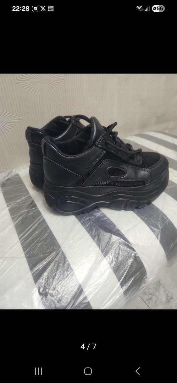 Siyah  Desenli Bağcıklı Topuklu Sneakers - Görsel 4