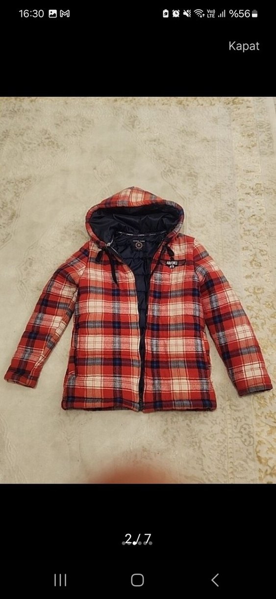 Kırmızı Ekose Desenli Erkek Çocuk Kaban - Görsel 2