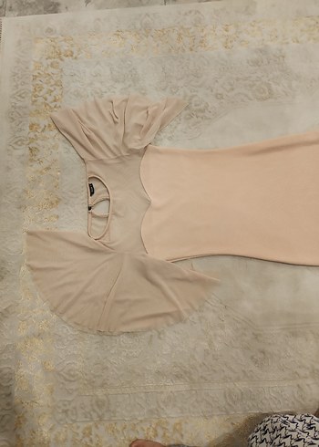 Bej Drapeli Midi Kadın Elbise - Görsel 7