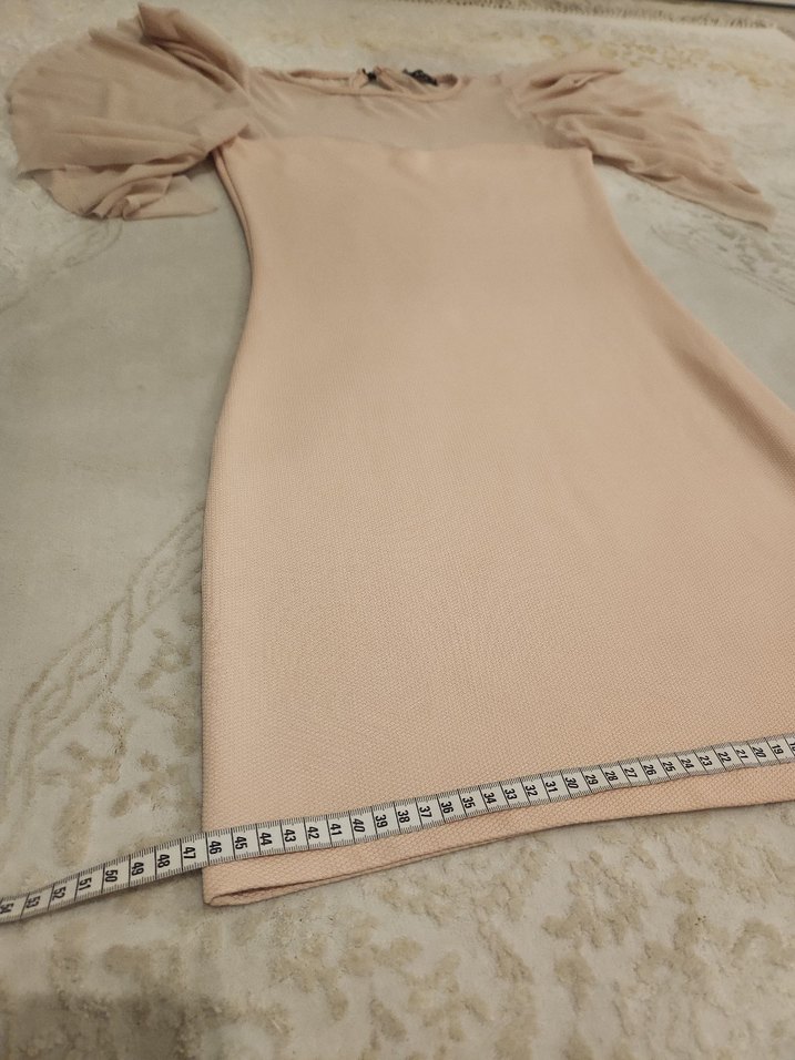 Bej Drapeli Midi Kadın Elbise - Görsel 4