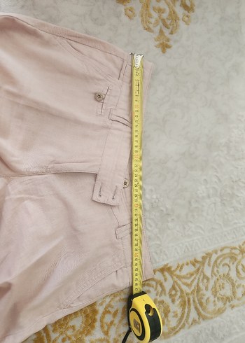 Düğmeli Bej Keten Kadın Pantolon - Görsel 3