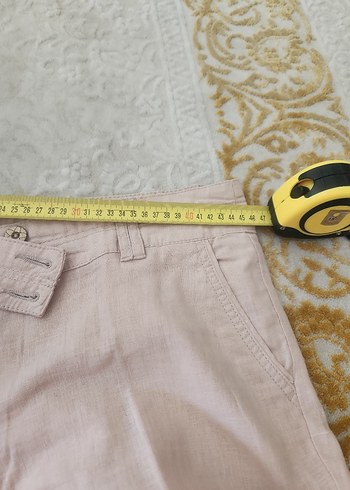 Düğmeli Bej Keten Kadın Pantolon - Görsel 2