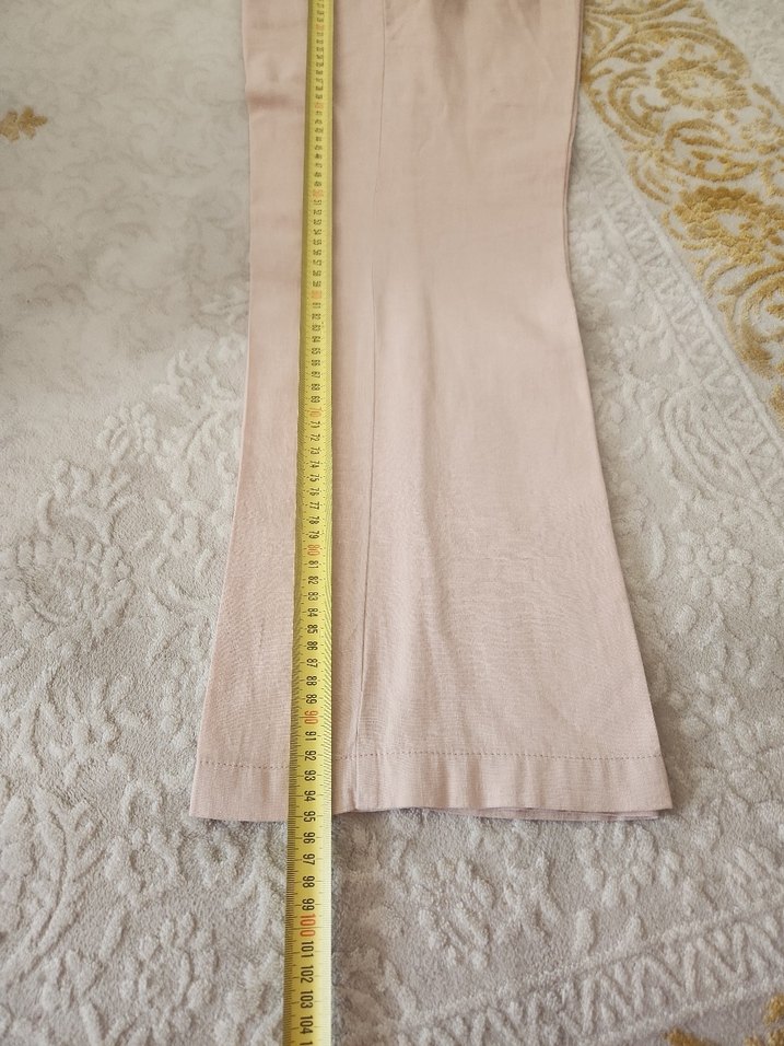 Düğmeli Bej Keten Kadın Pantolon - Görsel 5