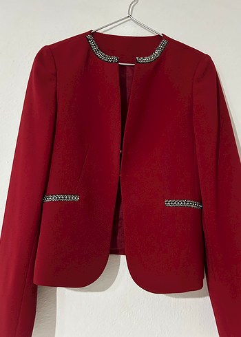 Bordo işleme Detaylı Kadın Blazer Ceket