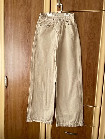 Krem rengi bol paça pantolon